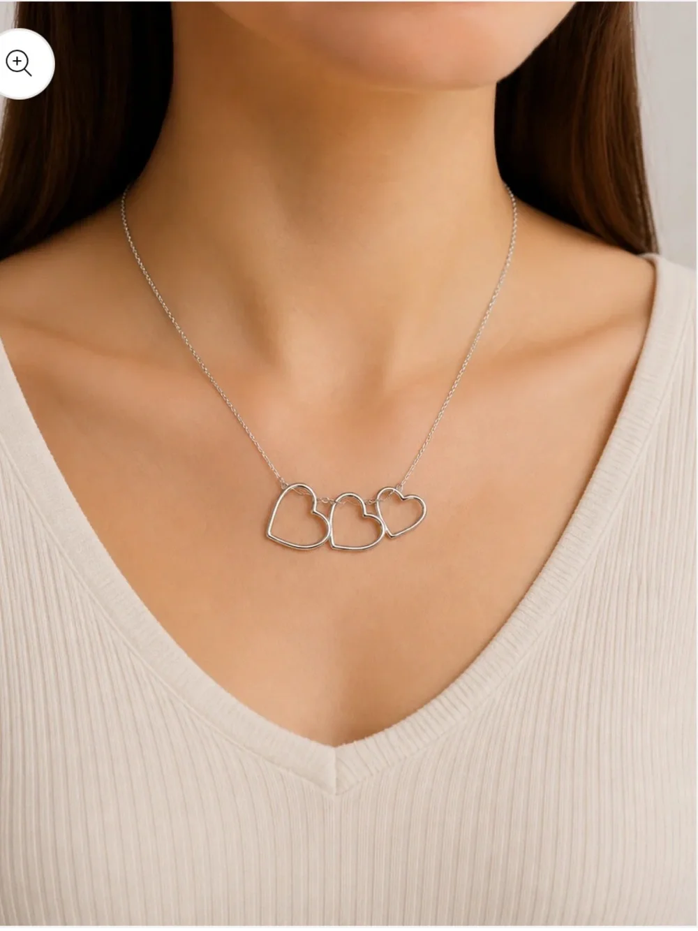 18K White Gold Dipped “Love, Faith & Hope”Triple Heart Necklace